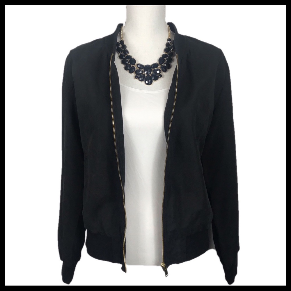 Faux Suede Black Bomber Jacket